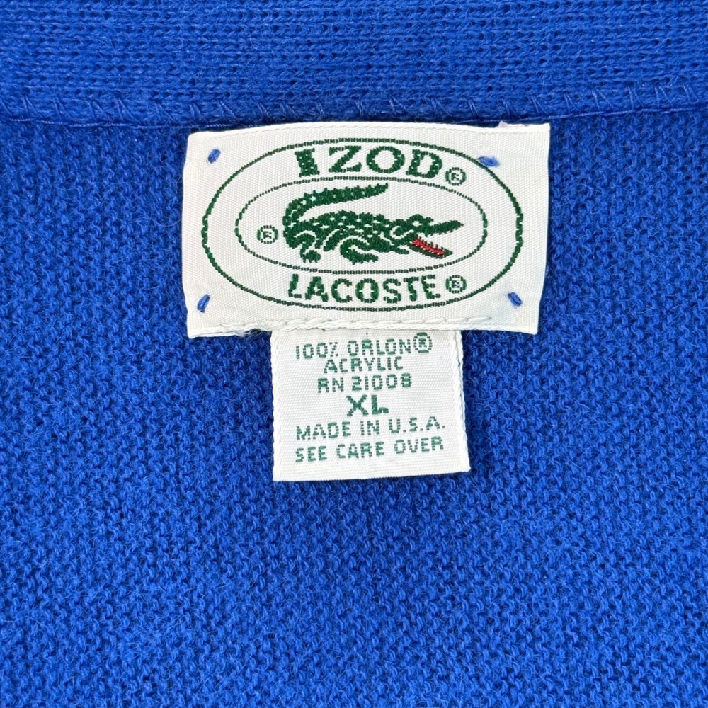 Vintage 80s Izod Lacoste Cardigan Sweater XL Blue Orlon Acrylic V Neck Alligator - Picture 6 of 8